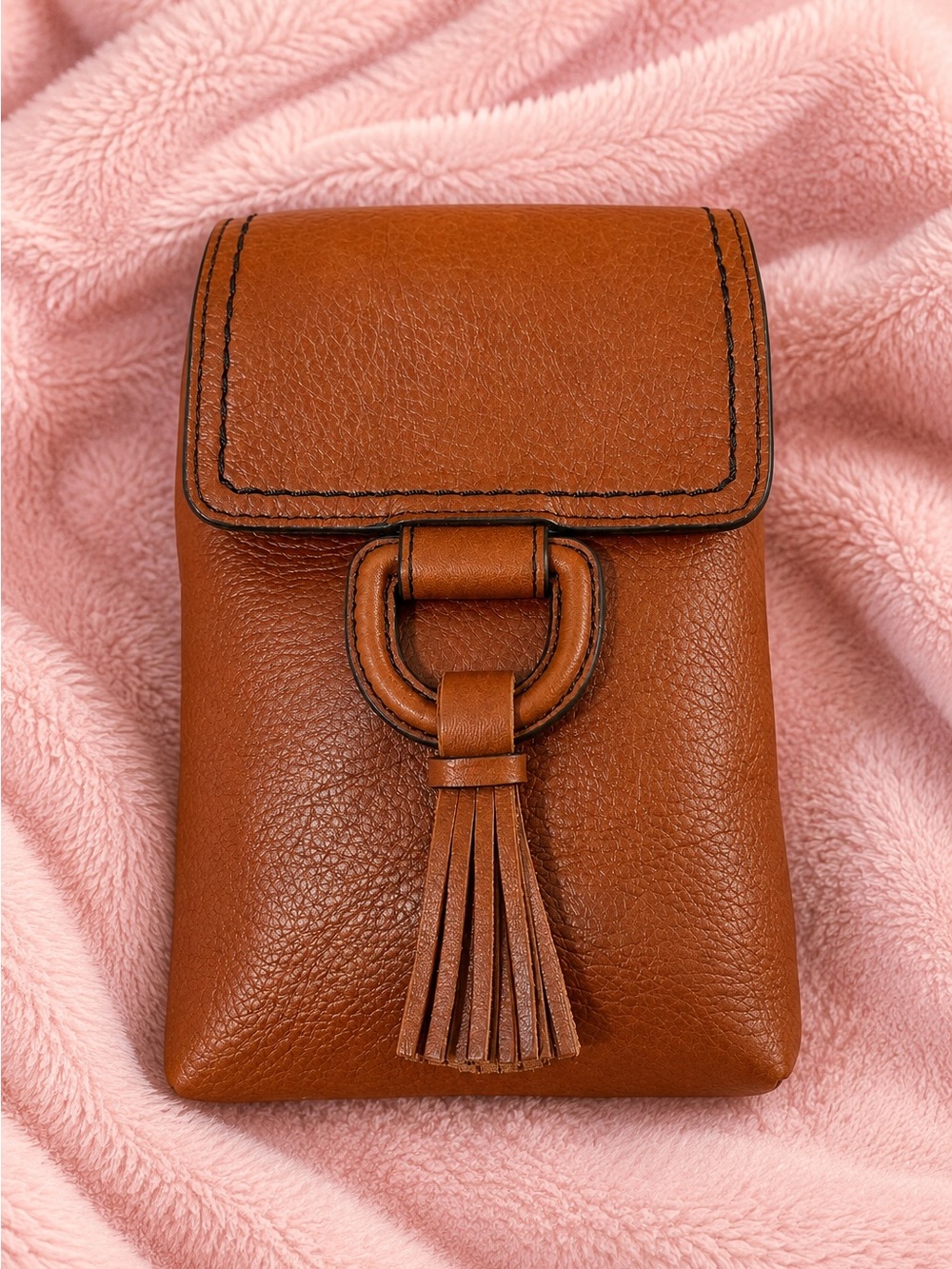 Fossil Tan Leather Mini Crossbody with Tassel